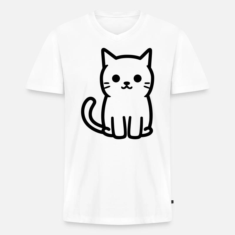 Katze - Männer Premium Bio T-Shirt mit V-Ausschnitt - Weiß