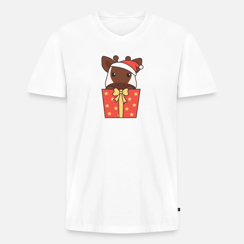 Okapi Weihnachten Geschenk Winter Tiere - Männer Premium Bio T-Shirt mit V-Ausschnitt - Weiß