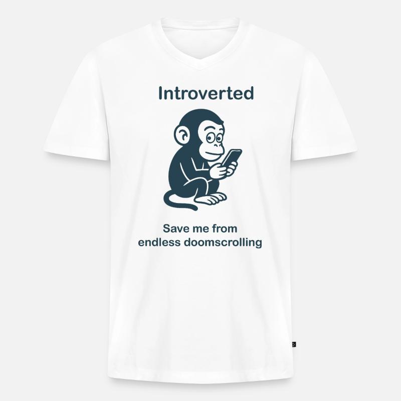 Introvertierter – Endloses Doomscrolling - Männer Premium Bio T-Shirt mit V-Ausschnitt - Weiß