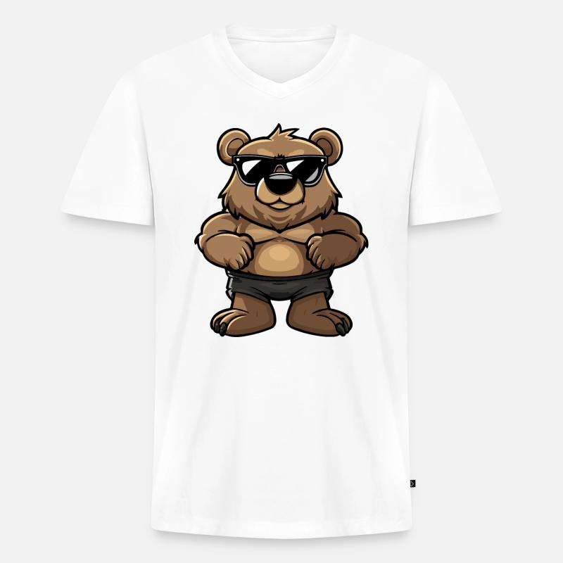 Bär Cool Comic - Männer Premium Bio T-Shirt mit V-Ausschnitt - Weiß