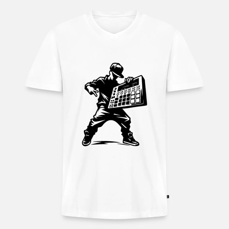 Beatmaker mit Sampler - Männer Premium Bio T-Shirt mit V-Ausschnitt - Weiß