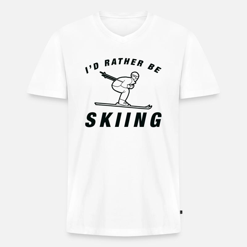 I'd Rather Be Skiing - Männer Premium Bio T-Shirt mit V-Ausschnitt - Weiß