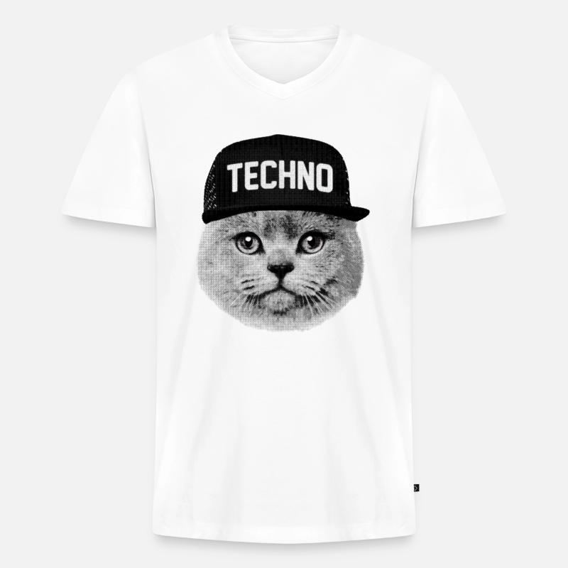 Technokatze - Männer Premium Bio T-Shirt mit V-Ausschnitt - Weiß