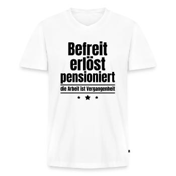 Befreit erlöst pensioniert, Pensionierungsgeschenk - Männer Premium Bio T-Shirt mit V-Ausschnitt - Weiß - Vorne - Nico (187cm)