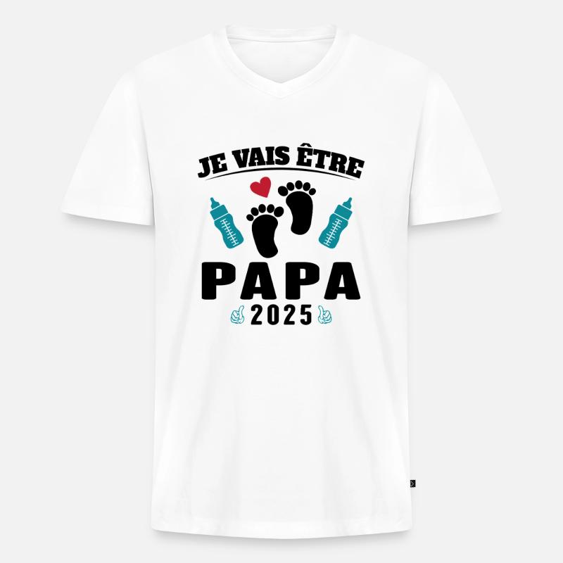 Mann Papa wird 2025 Geschenk - Männer Premium Bio T-Shirt mit V-Ausschnitt - Weiß