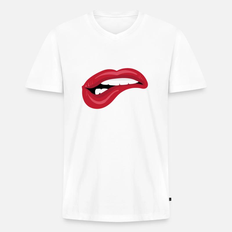 Biting Lips / Beißende Lippen - Männer Premium Bio T-Shirt mit V-Ausschnitt - Weiß
