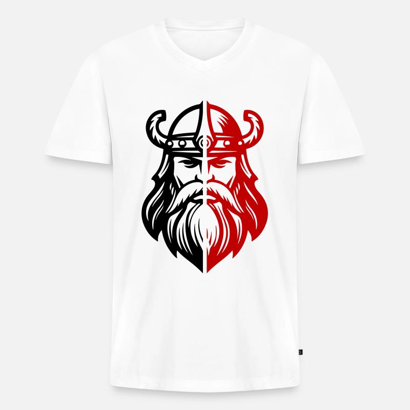 Wikinger Kopf Krieger Valhalla Odin - Männer Premium Bio T-Shirt mit V-Ausschnitt - Weiß
