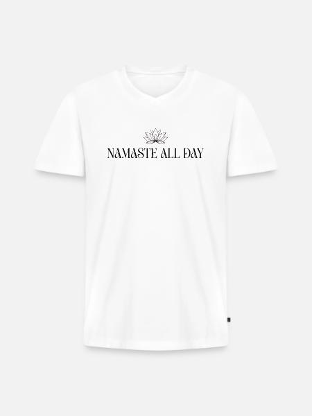 Namaste All Day Lotus - Méditation Bohème Yoga - T-shirt encolure en V Premium bio Homme - blanc