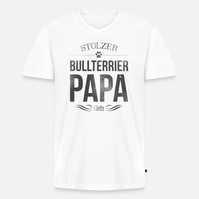 Stolzer Bullterrier-Papa - Männer Premium Bio T-Shirt mit V-Ausschnitt - Weiß