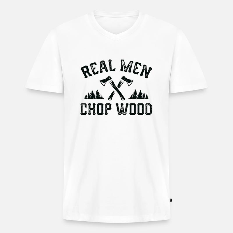 Echte Männer hacken Holz - Männer Premium Bio T-Shirt mit V-Ausschnitt - Weiß