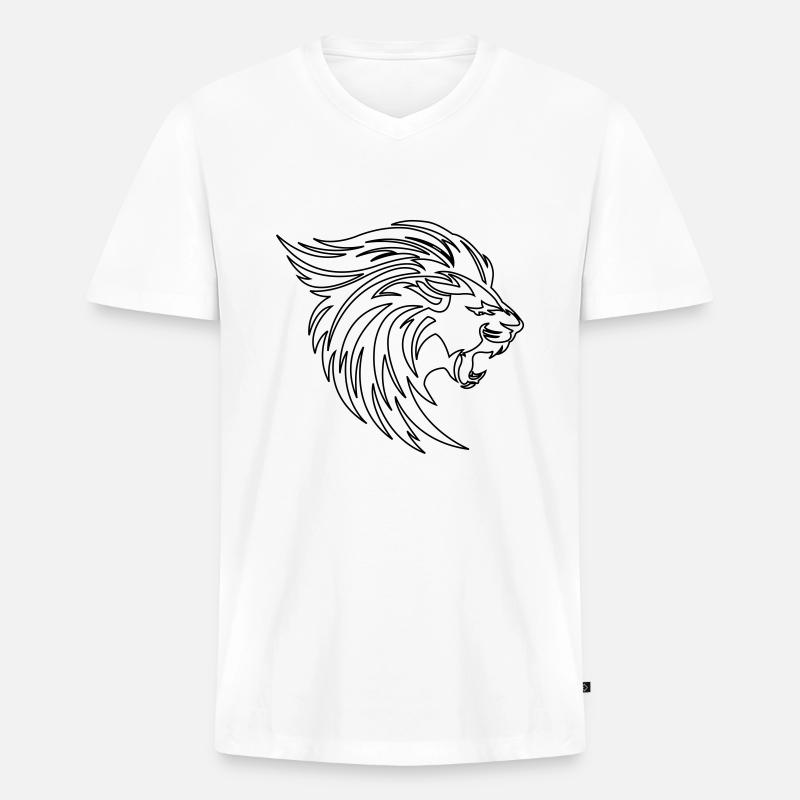 Löwe - Männer Premium Bio T-Shirt mit V-Ausschnitt - Weiß