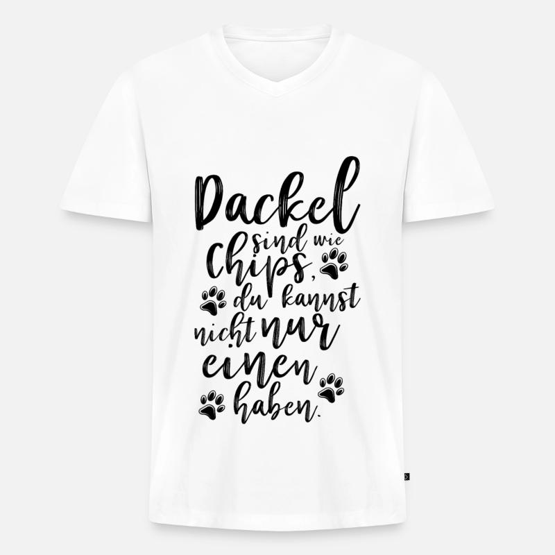 Dackel Chips - Männer Premium Bio T-Shirt mit V-Ausschnitt - Weiß