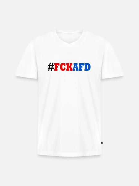Fck afd - Männer Premium Bio T-Shirt mit V-Ausschnitt - Weiß