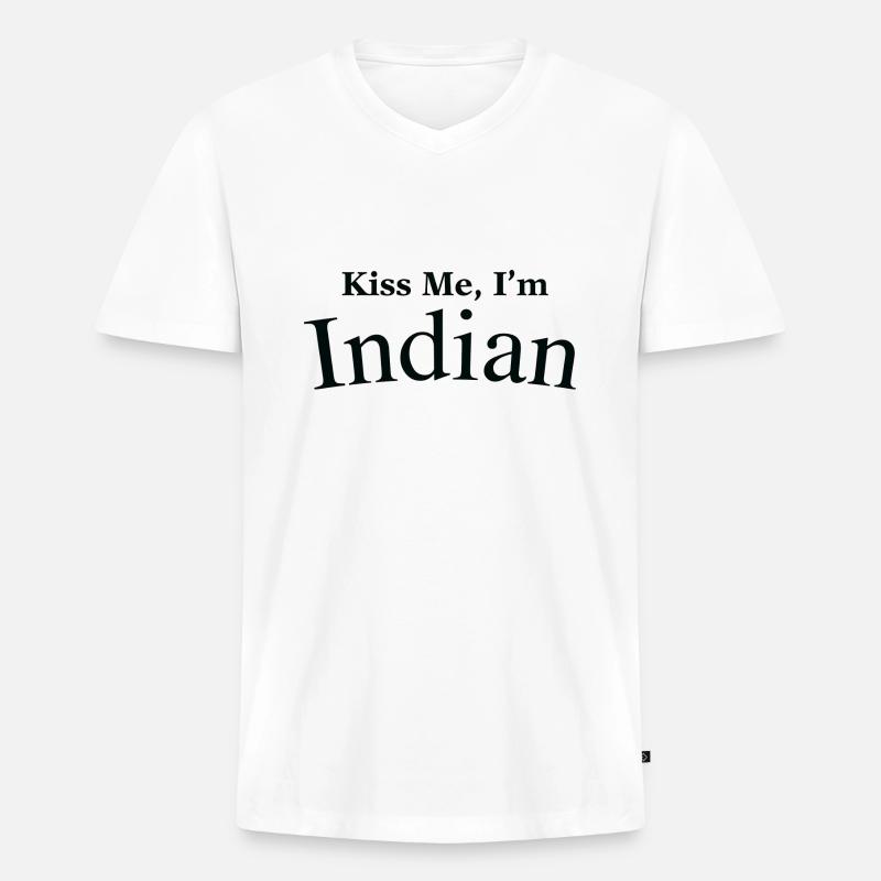 Küss mich, ich bin Inder - Männer Premium Bio T-Shirt mit V-Ausschnitt - Weiß