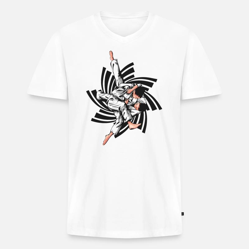 schwarzer Judogriff - Männer Premium Bio T-Shirt mit V-Ausschnitt - Weiß