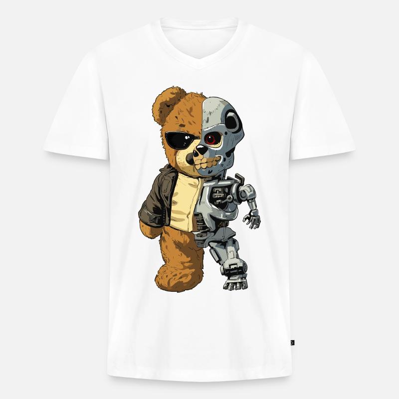 Bärenroboter Cyborg - Männer Premium Bio T-Shirt mit V-Ausschnitt - Weiß