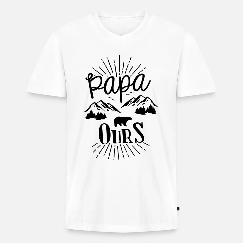 Papa Bär - Männer Premium Bio T-Shirt mit V-Ausschnitt - Weiß