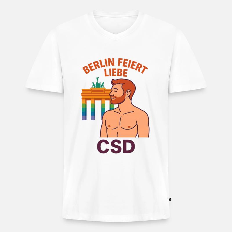 Berlin feiert Liebe CSD Mann - Männer Premium Bio T-Shirt mit V-Ausschnitt - Weiß