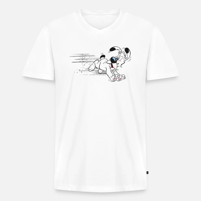Asterix - Idefix hat es eilig - Männer Premium Bio T-Shirt mit V-Ausschnitt - Weiß