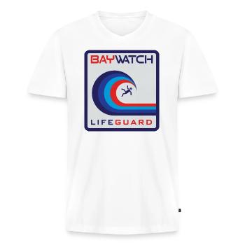 Baywatch Vague Maître Nageur - T-shirt encolure en V Premium bio Homme - blanc - Devant - Nico (187cm)