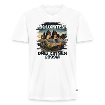 Souvenir souvenir de la randonnée dans les Dolomites des Trois Pics - T-shirt encolure en V Premium bio Homme - blanc - Devant - Nico (187cm)