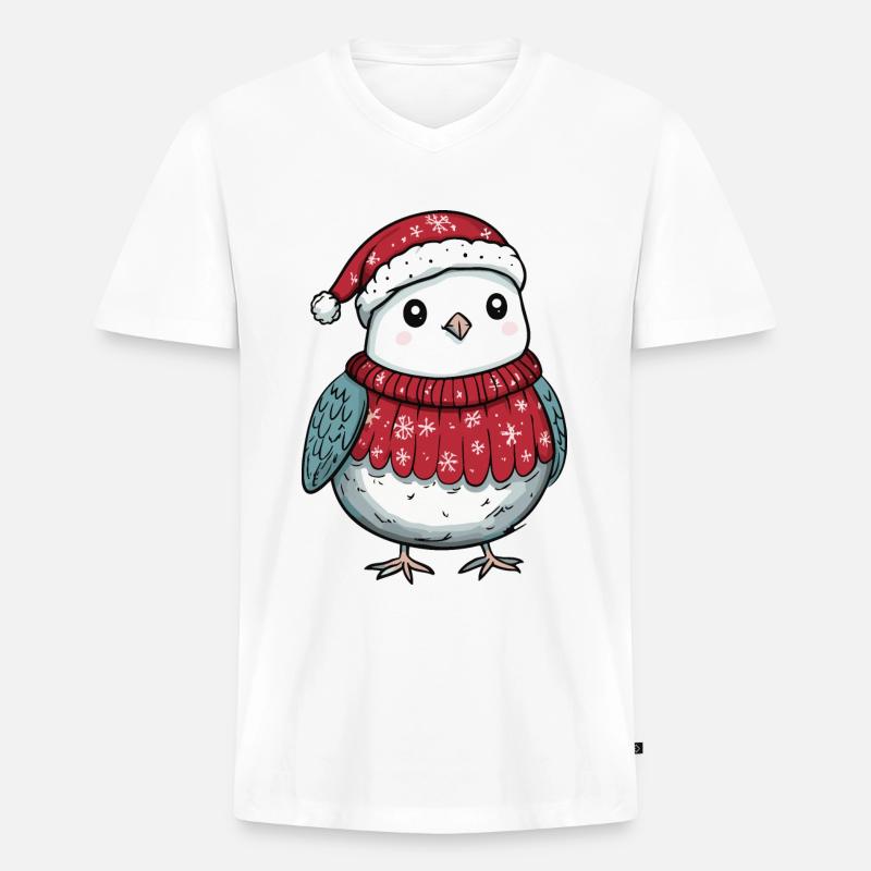 Taube Vogel Weihnachten Comic - Männer Premium Bio T-Shirt mit V-Ausschnitt - Weiß