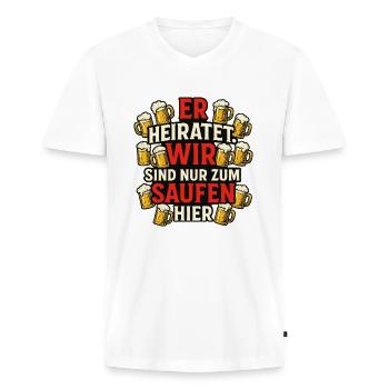 Junggesellenabschied - Er heiratet - Männer Premium Bio T-Shirt mit V-Ausschnitt - Weiß - Vorne - Nico (187cm)