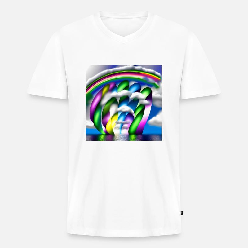 Regenbogen in Wolken - Männer Premium Bio T-Shirt mit V-Ausschnitt - Weiß