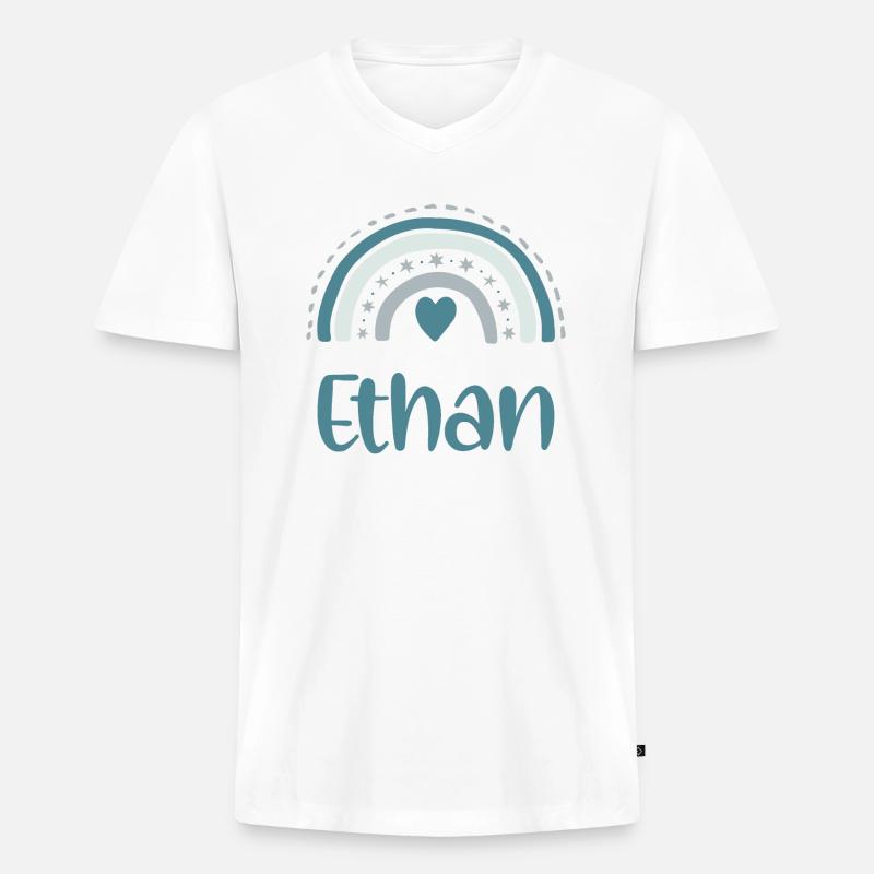 Ethan Name Regenbogen - Männer Premium Bio T-Shirt mit V-Ausschnitt - Weiß