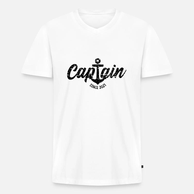 CAPTAIN SINCE 2021 - Männer Premium Bio T-Shirt mit V-Ausschnitt - Weiß