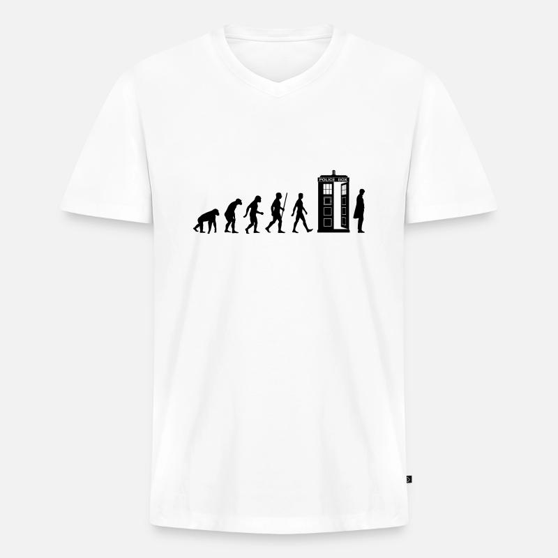 Evolution Tardis - Männer Premium Bio T-Shirt mit V-Ausschnitt - Weiß