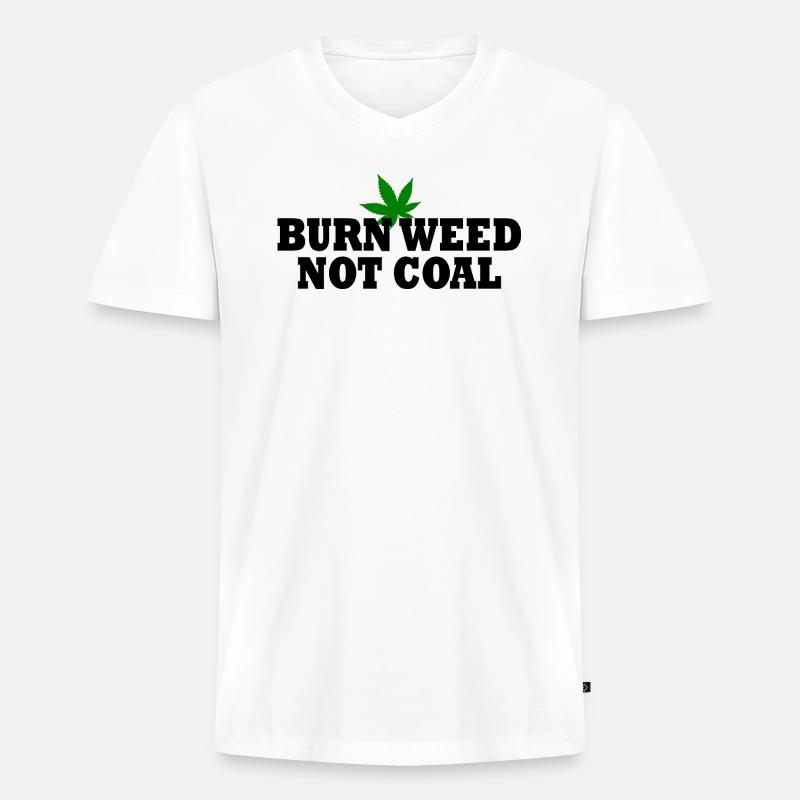 Burn weed not coal - Männer Premium Bio T-Shirt mit V-Ausschnitt - Weiß