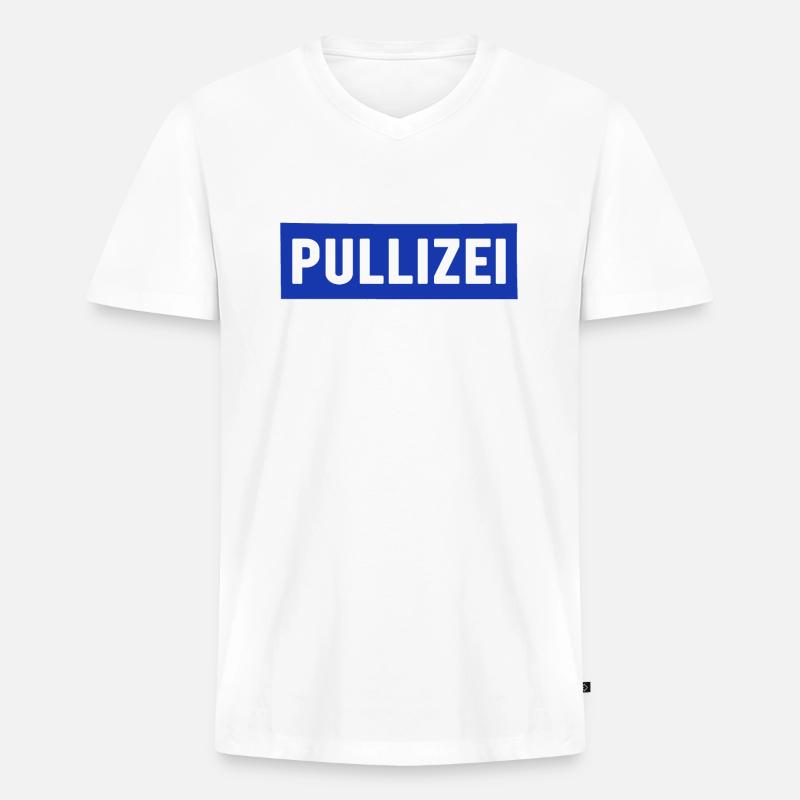 PULLIZEI - Männer Premium Bio T-Shirt mit V-Ausschnitt - Weiß