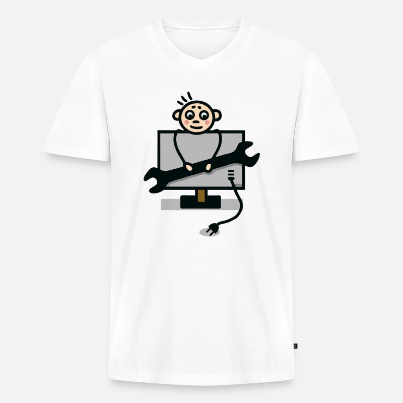 Fernsehtechniker - Männer Premium Bio T-Shirt mit V-Ausschnitt - Weiß