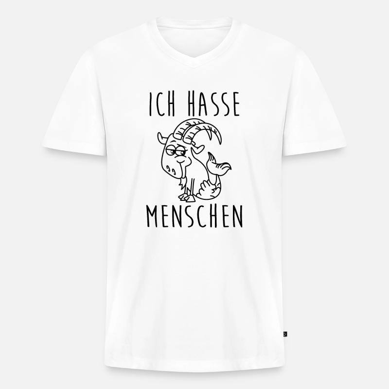 Steinbock Ich hasse Menschen - Männer Premium Bio T-Shirt mit V-Ausschnitt - Weiß