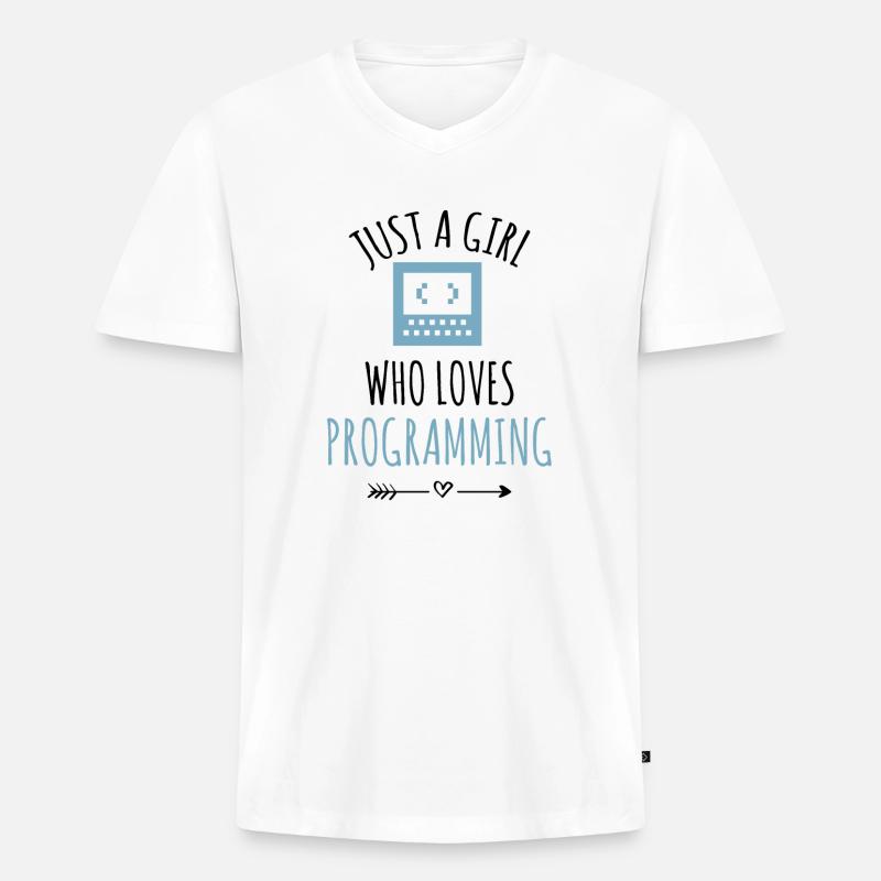 Programmer coding girl programming - Men's Premium Organic T-shirt with V-neck - white