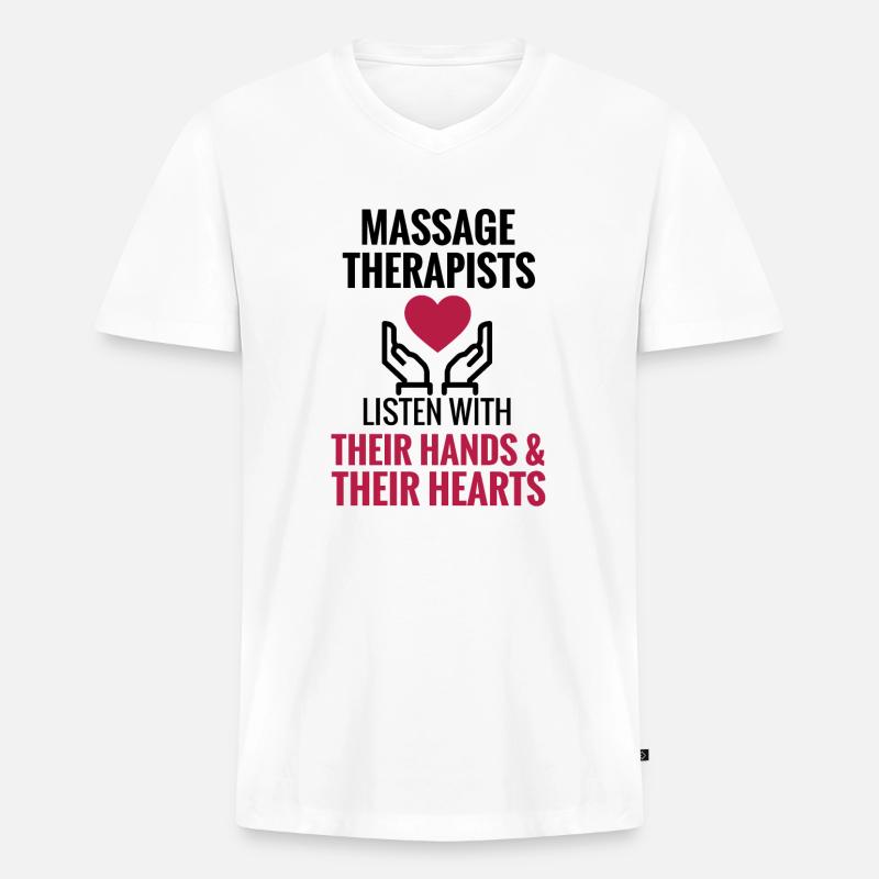 Masseurin Geschenkidee Massagetherapeutin Massage - Männer Premium Bio T-Shirt mit V-Ausschnitt - Weiß