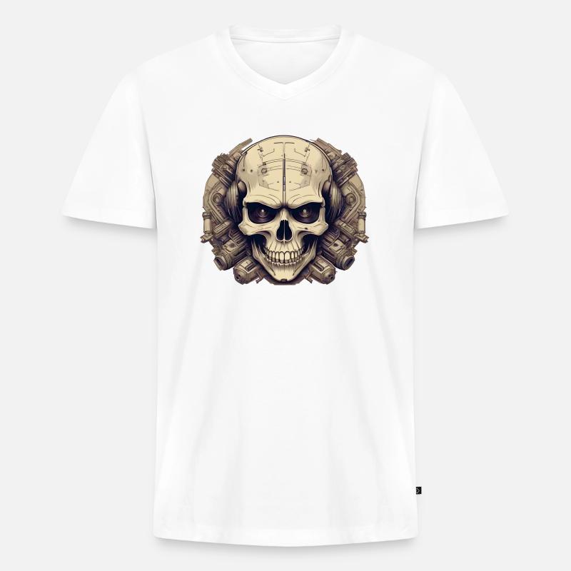 Bionic Schädel - Comic-Stil Logo - Männer Premium Bio T-Shirt mit V-Ausschnitt - Weiß