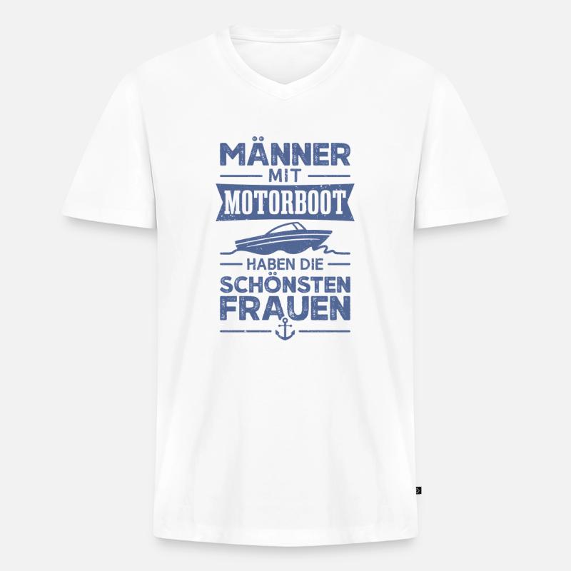 Motorboot Bootfahren Bootsfahrer Boot - Männer Premium Bio T-Shirt mit V-Ausschnitt - Weiß