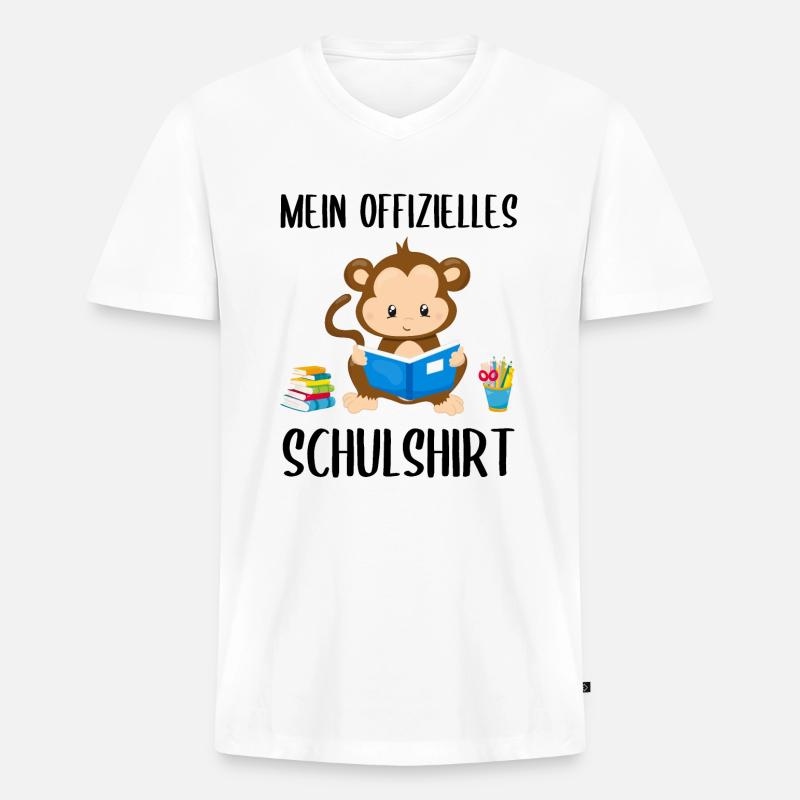 Affe Schulshirt Schulbeginn Schule Geschenk - Männer Premium Bio T-Shirt mit V-Ausschnitt - Weiß