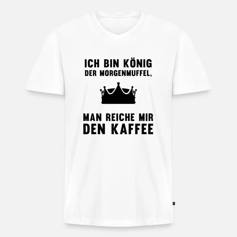 Morgenmuffel Kaffee-König Geschenkidee - Männer Premium Bio T-Shirt mit V-Ausschnitt - Weiß