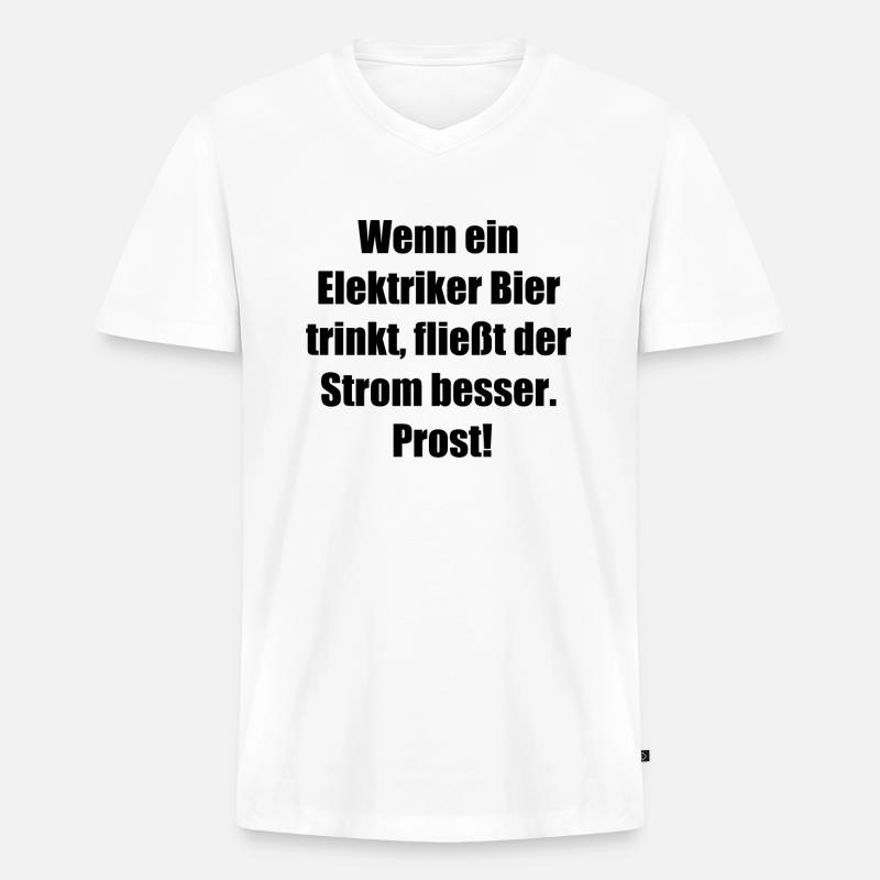 Elektriker + Bier = Perfekte Kombination - Männer Premium Bio T-Shirt mit V-Ausschnitt - Weiß