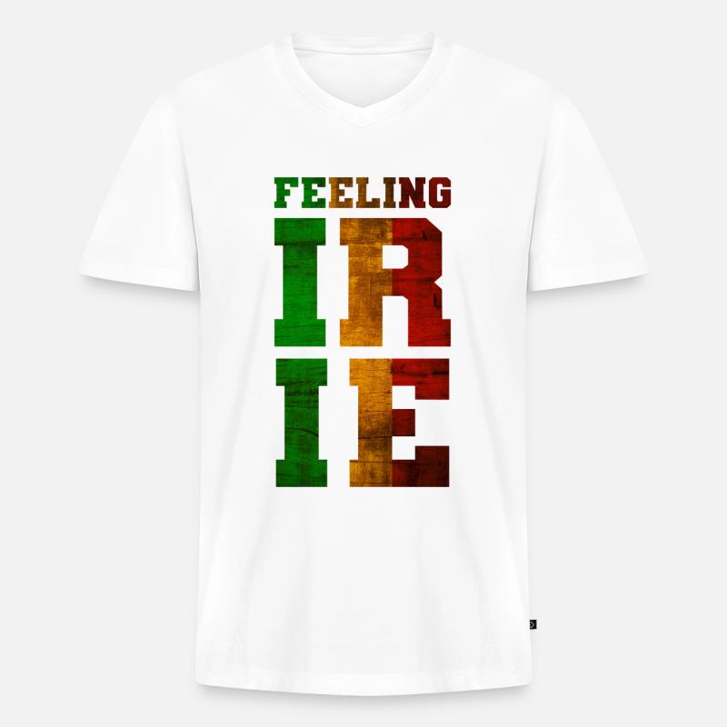 FEELING IRIE Rastafari Motto - Männer Premium Bio T-Shirt mit V-Ausschnitt - Weiß
