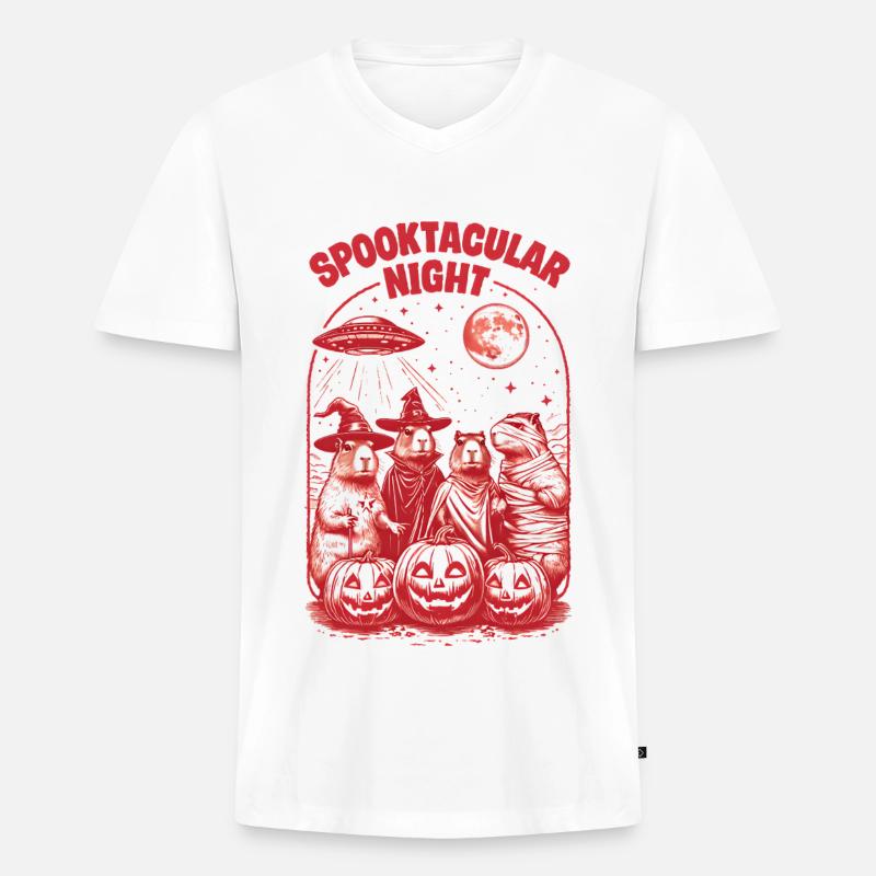 Halloween Capybara Ufo Geist Geschenkidee - Männer Premium Bio T-Shirt mit V-Ausschnitt - Weiß