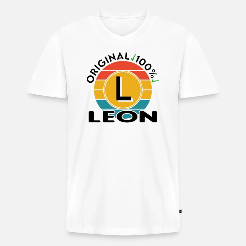 Leon - Männer Premium Bio T-Shirt mit V-Ausschnitt - Weiß