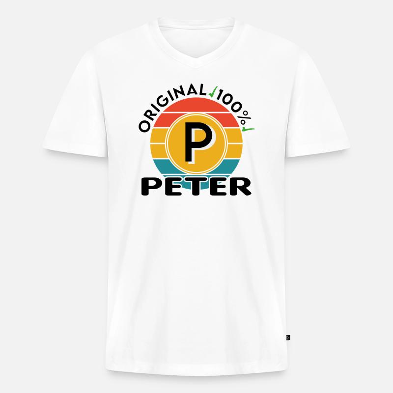 Peter - Männer Premium Bio T-Shirt mit V-Ausschnitt - Weiß