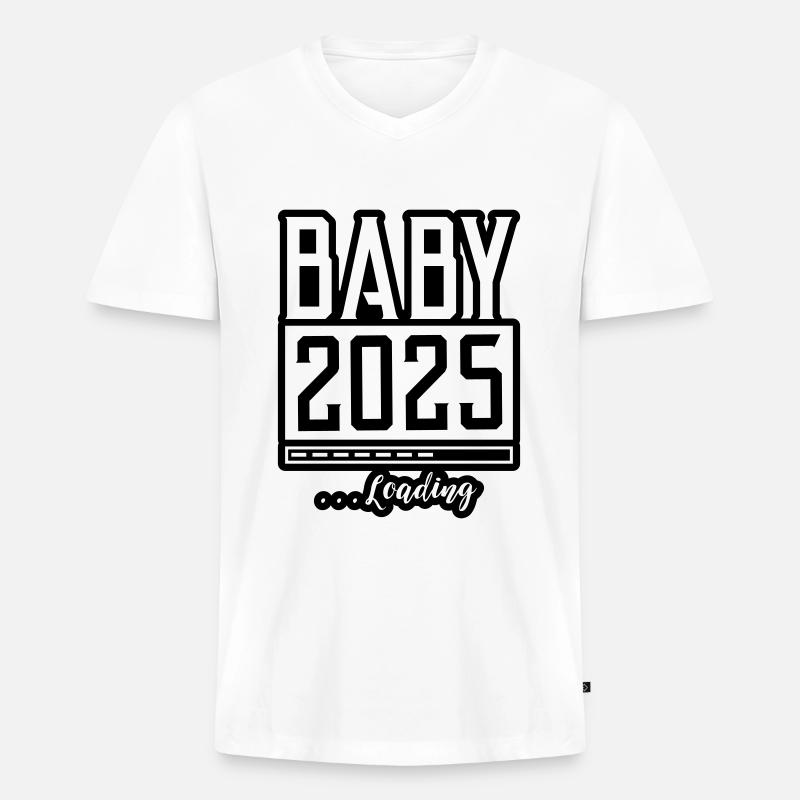 Baby 2025 Loading Babyshower - Männer Premium Bio T-Shirt mit V-Ausschnitt - Weiß