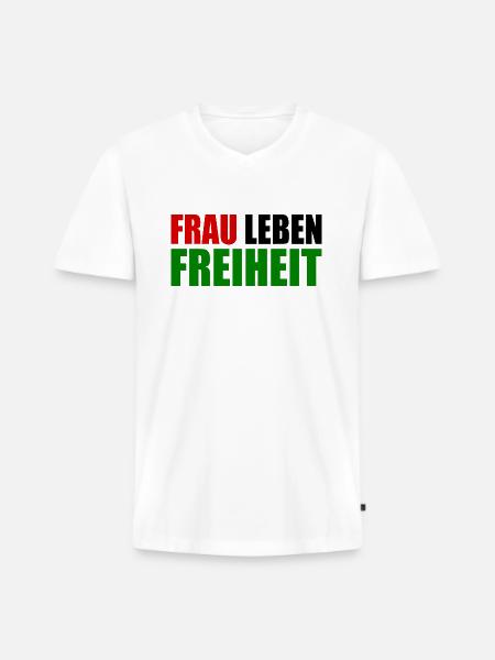 Frau leben freiheit - Männer Premium Bio T-Shirt mit V-Ausschnitt - Weiß