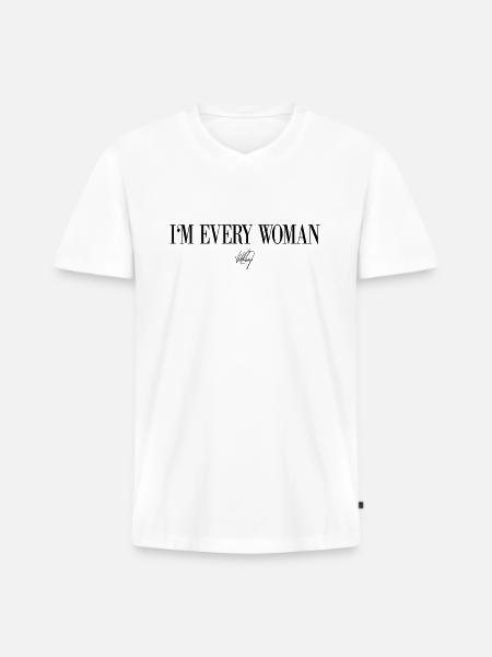 Whitney Houston I'm Every Woman Zwart - Mannen Premium Bio T-shirt met V-hals - wit