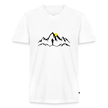 Course en montagne, trail, homme - T-shirt encolure en V Premium bio Homme - blanc - Devant - Nico (187cm)